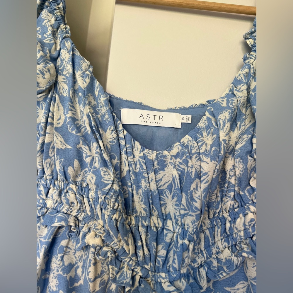 Astr the Label Blue and Ivory Puff sleeve minidress - Picture 4 of 4
